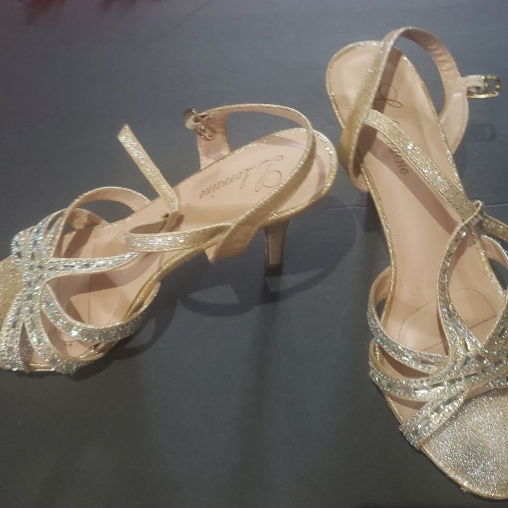 Women's Beige Jeweled High Heels - Sz 8.5